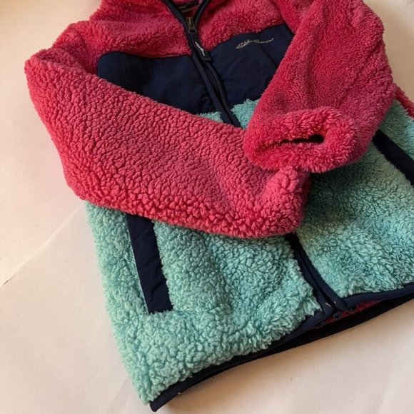 eddie bauer girls sherpa fleece hooded jacket pink and navy size XS 5/6 - Picture 3 of 5